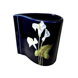 Vintage Tear Drop Dark Blue Porcelain Vase Calla Lily Flower Chinese
